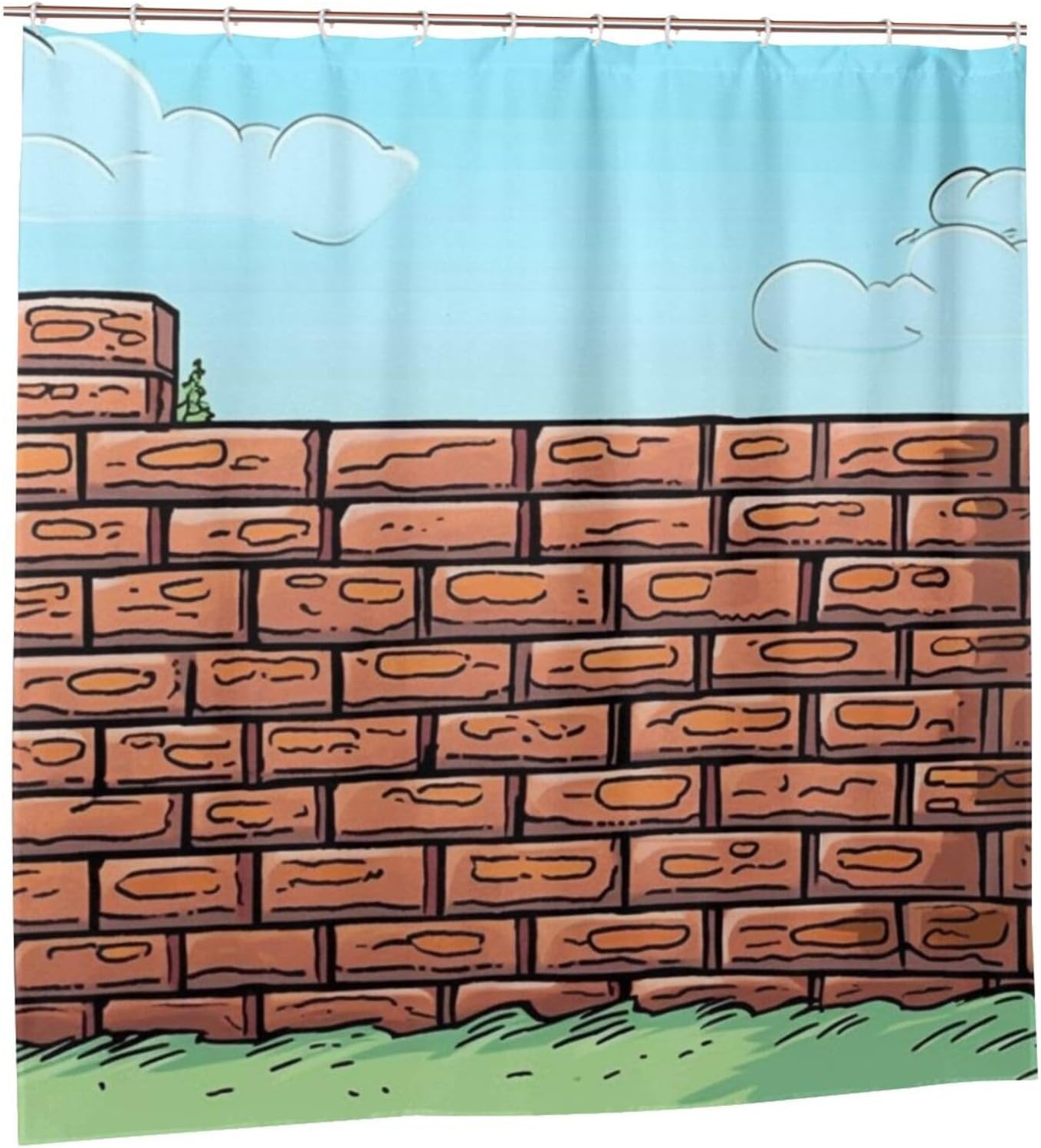 Red Brick Wall Shower Curtain Set with 12 Hooks 72x72in