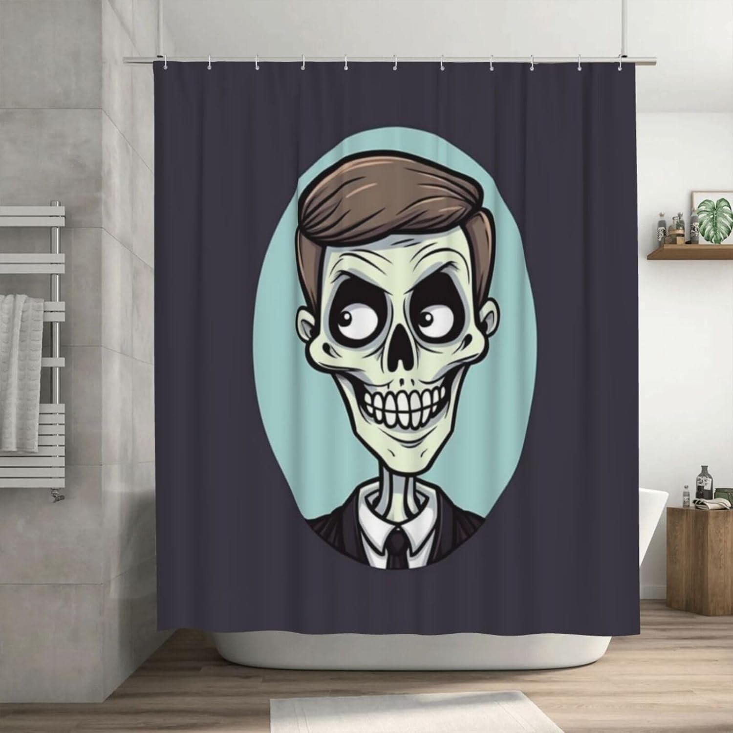 Cartoon Skull Shower Curtain Set with 12 Hooks 72x72in 1