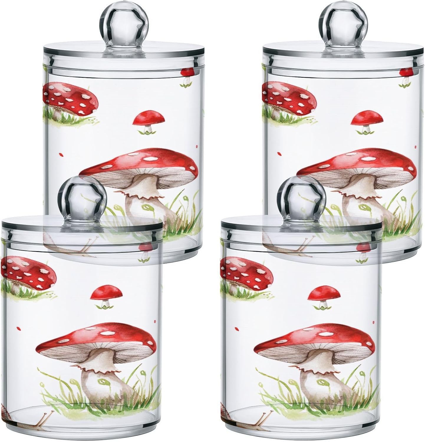 YETTASBIN Mushroom Clear Plastic Storage Jars 2 Pack
