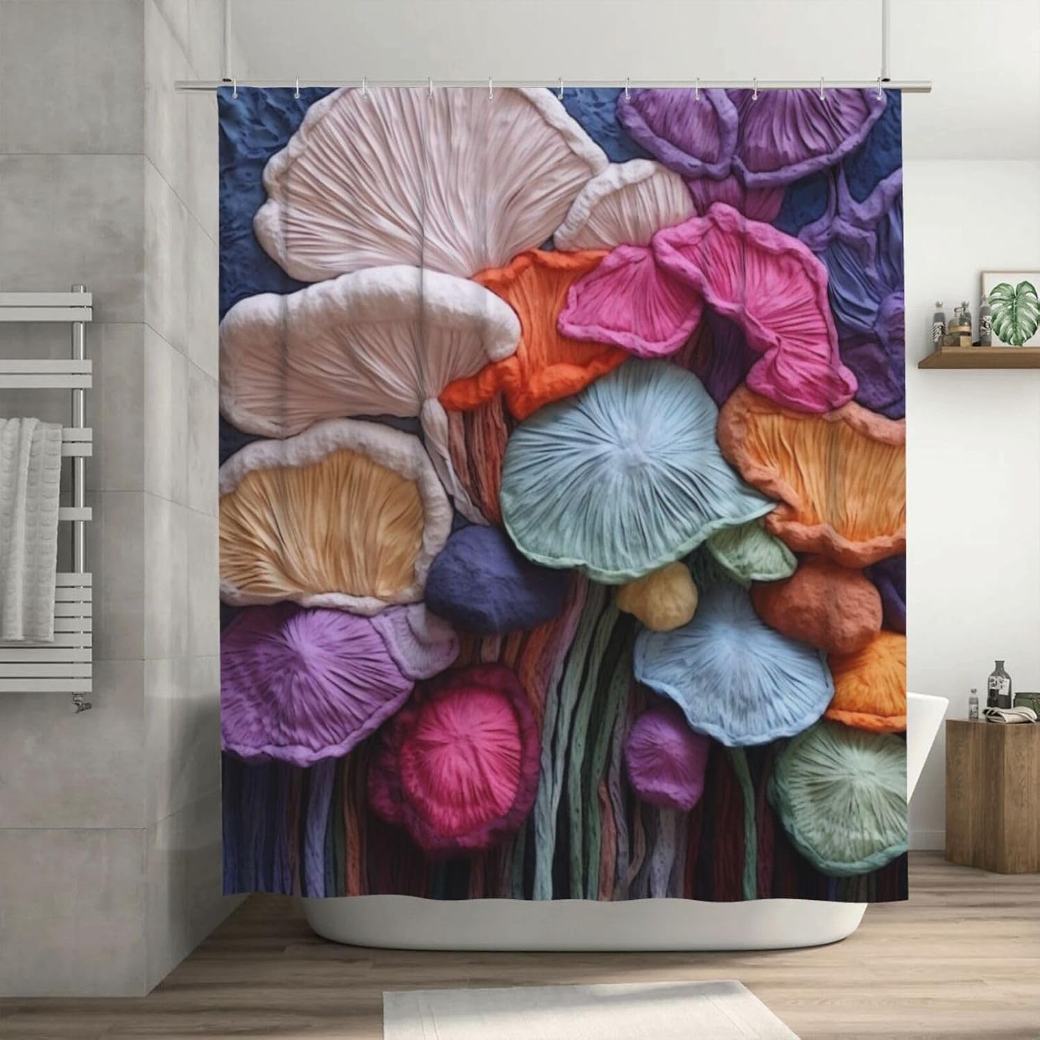 Red Blue Mushroom Shower Curtain Set with 12 Hooks 72x72in