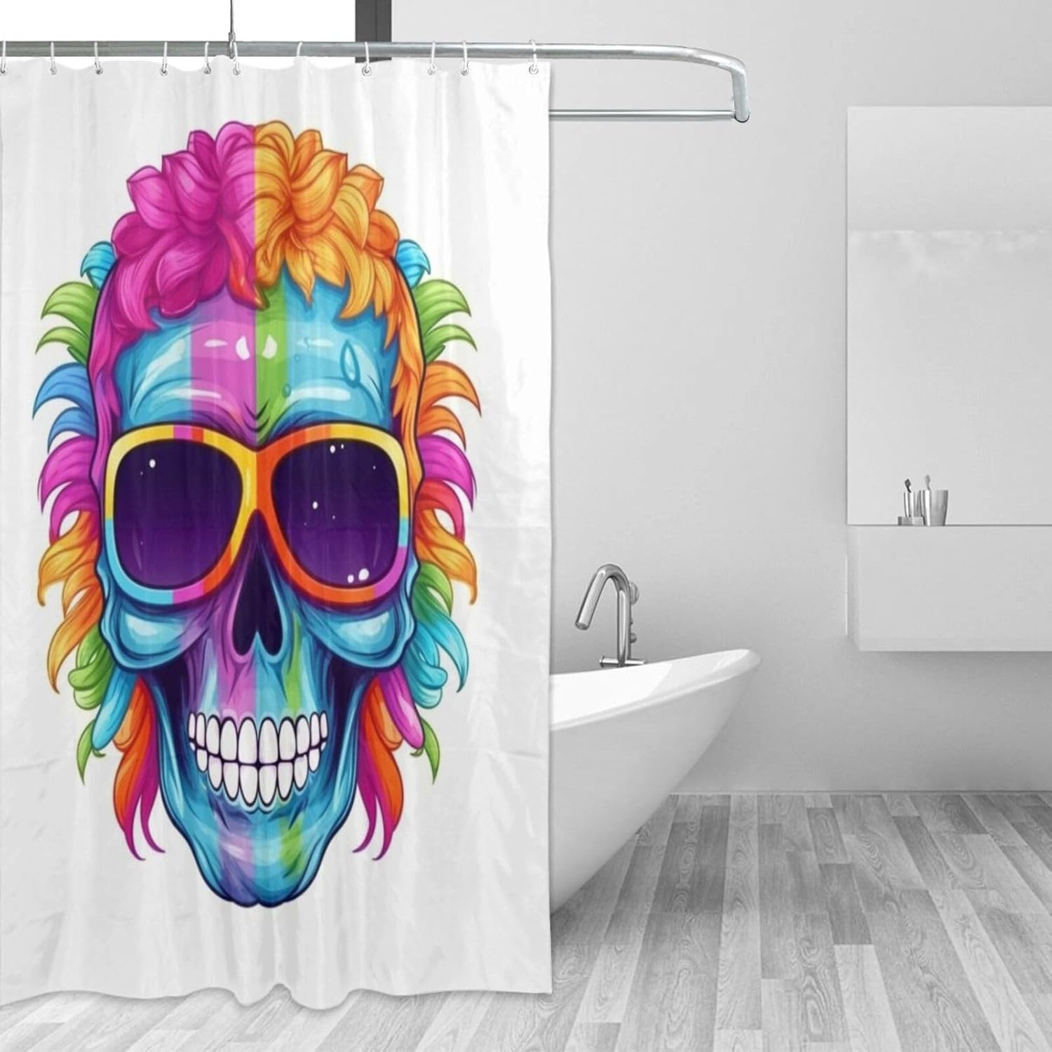 Blue Skull Flower Shower Curtain Set 72x72in