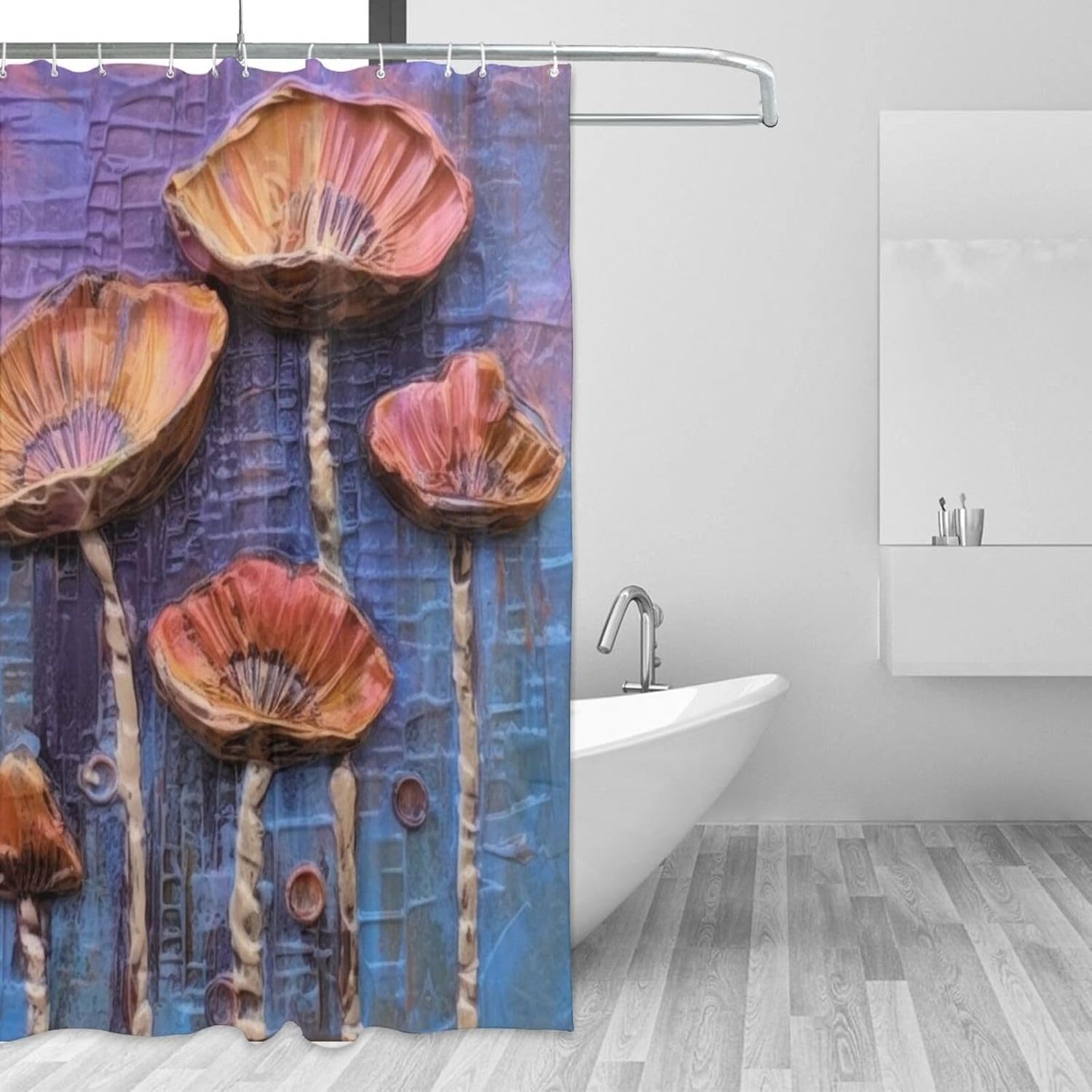 Mushroom Print Shower Curtain Set with 12 Hooks 72x72in