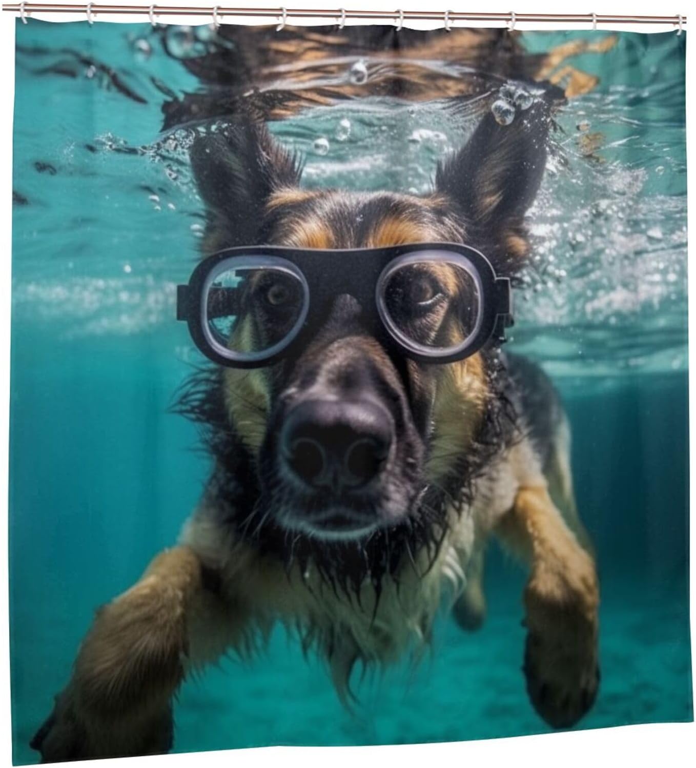 TIYAANDSY Underwater Glasses Dog Shower Curtain Set