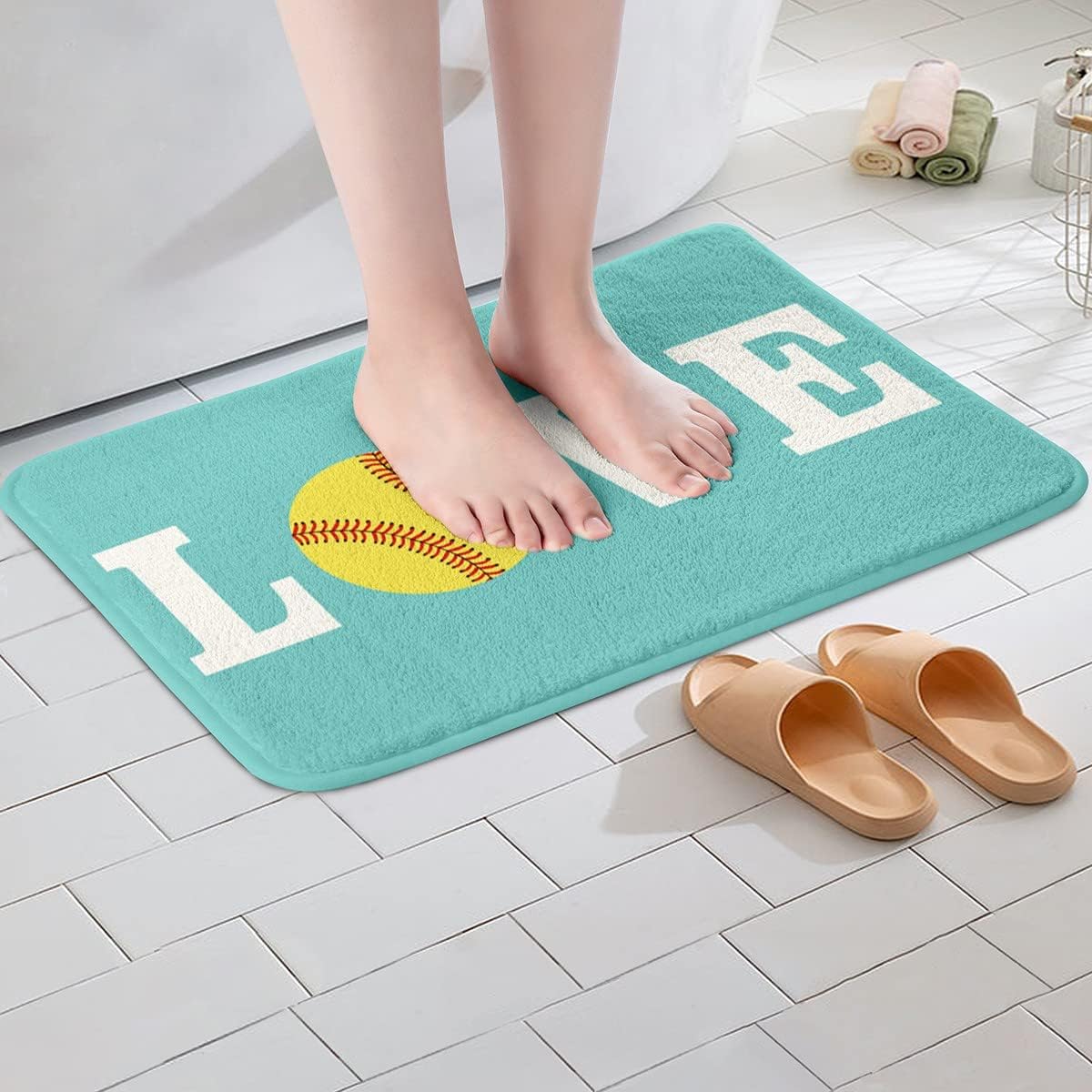 Feelyou Softball Shower Curtain Set 16x24 Bright Teal