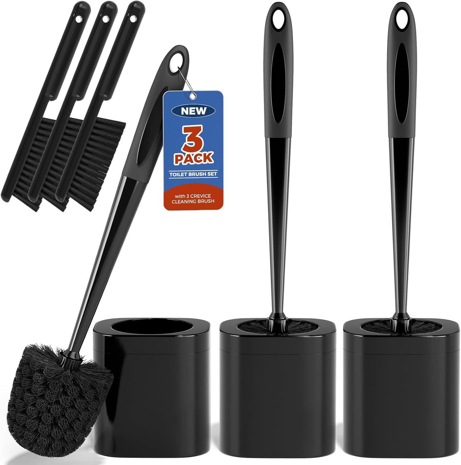 Holaloha Toilet Brush 3 Pack Set with Holder