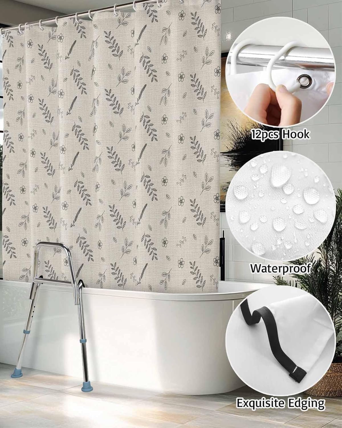 Shijiao Split Shower Curtain with Hooks and 2 Slits