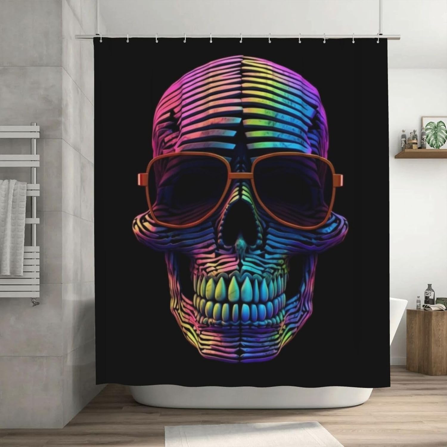 TIYAANDSY Skull Pattern Shower Curtain Set with 12 Hooks 72x72in