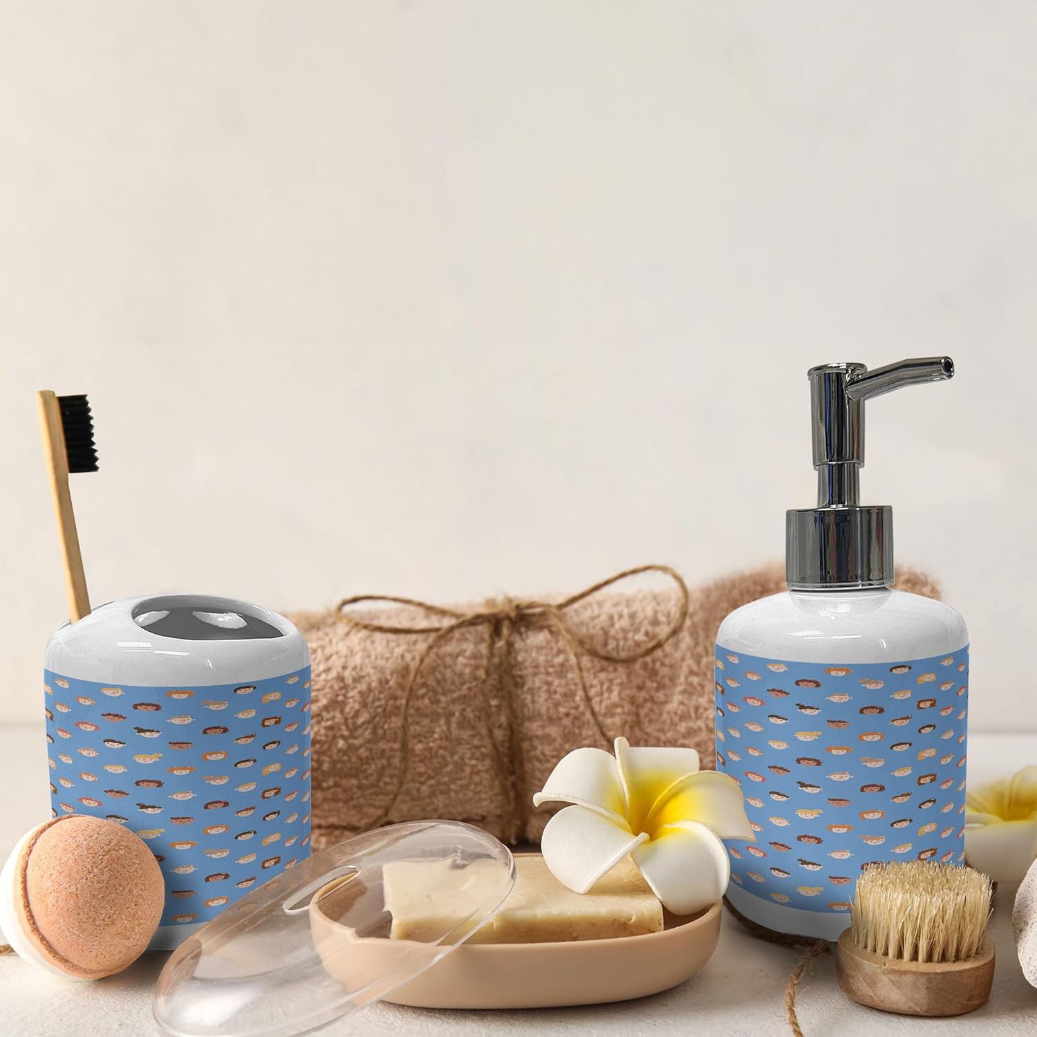 Ambesonne Bathroom Soap Toothbrush Holder Set 1