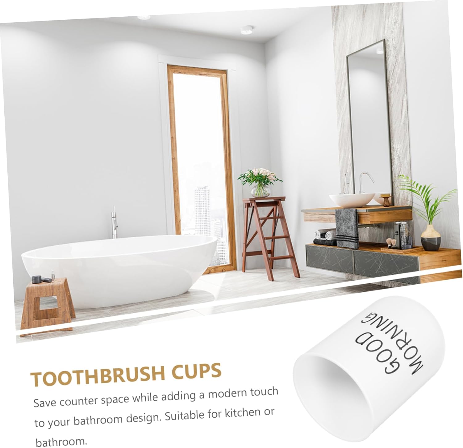 2pcs Frosted Bathroom Toothbrush Holder Cups Modern Design