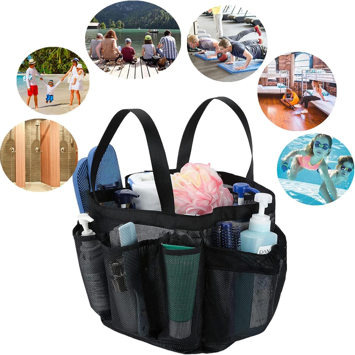 Portable Mesh Shower Caddy with 8 Deep Pockets 1
