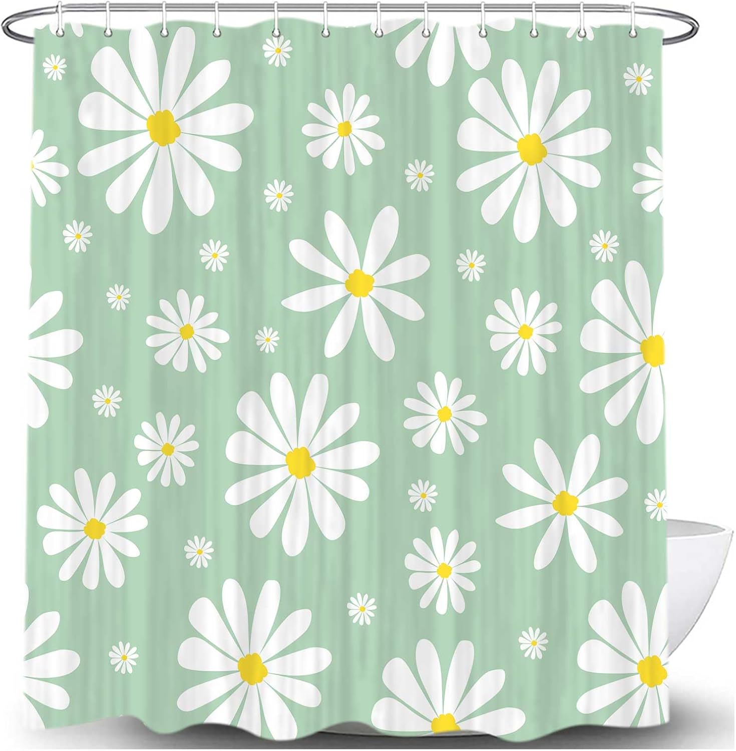 Green Daisy Floral Shower Curtain Set