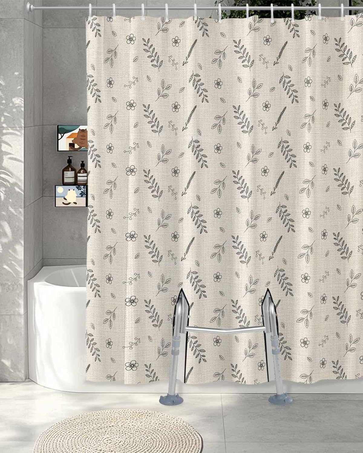 Shijiao Split Shower Curtain with Hooks and 2 Slits