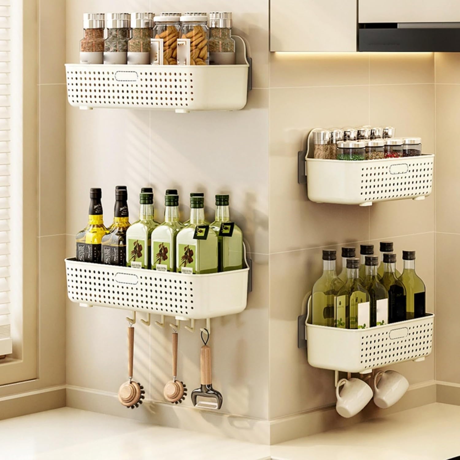 Bathroom Shelves with 6 Hooks No Drilling Organizer 1