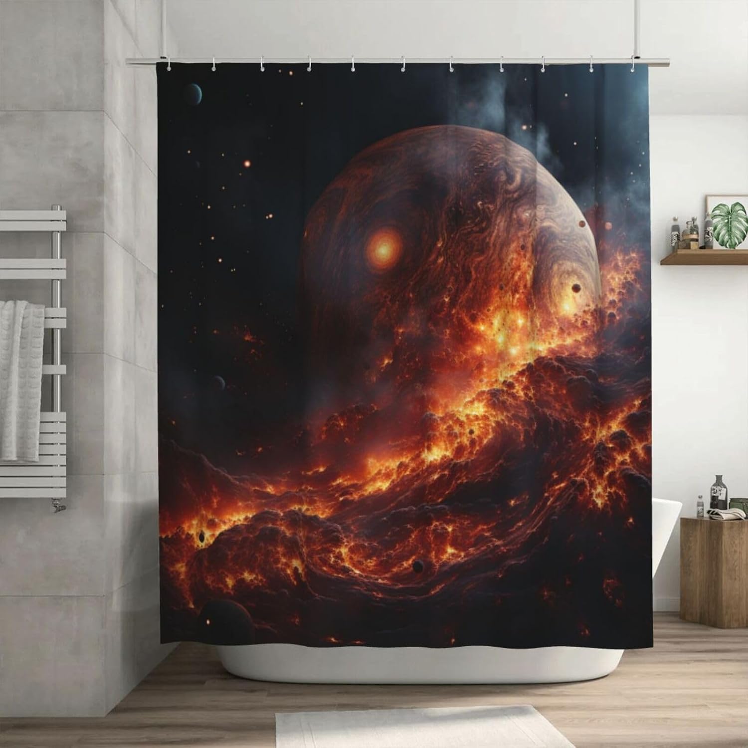 Flame Planet Shower Curtain Set with 12 Hooks 72x72in 1