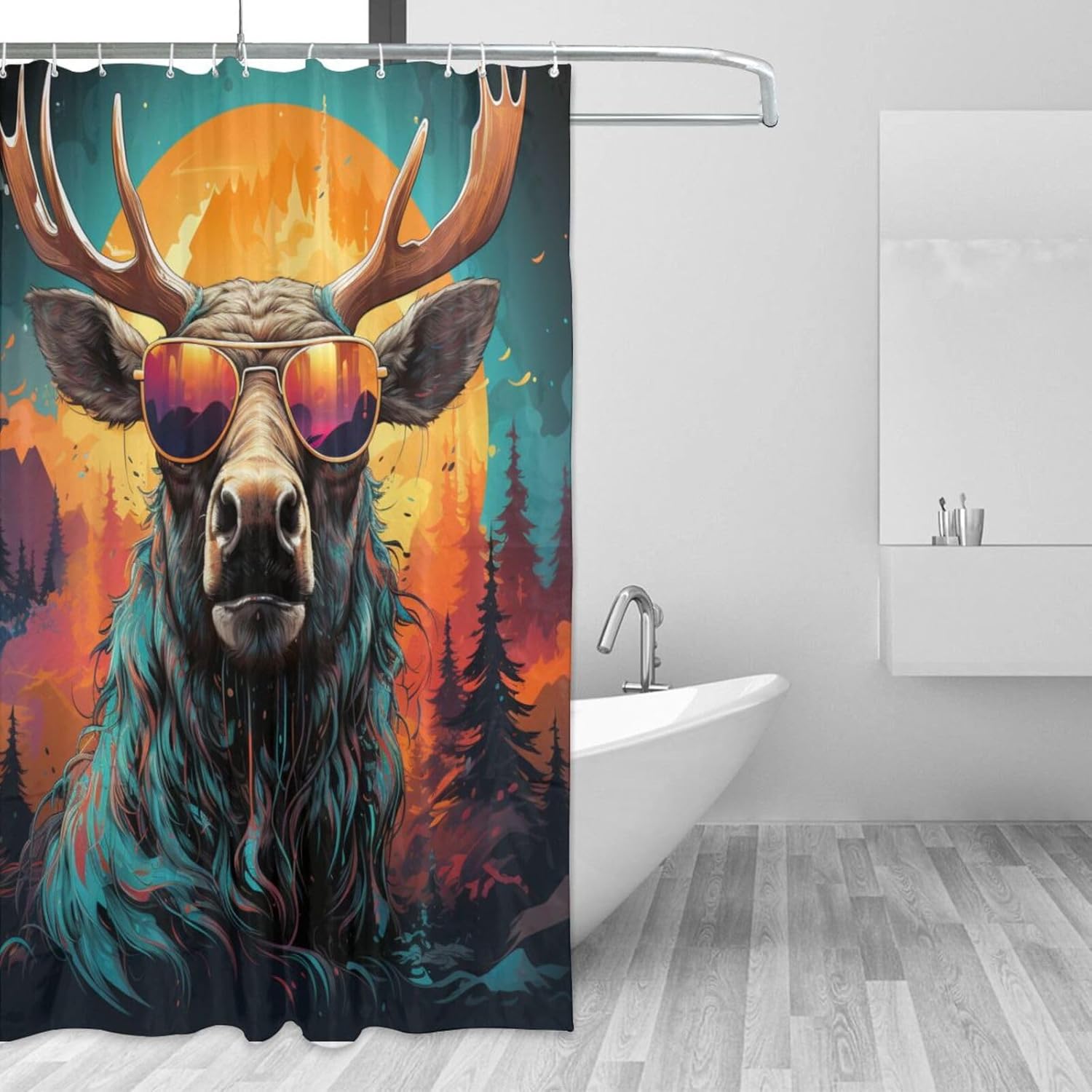 Boho Moose Shower Curtain Set with 12 Hooks 72x72in