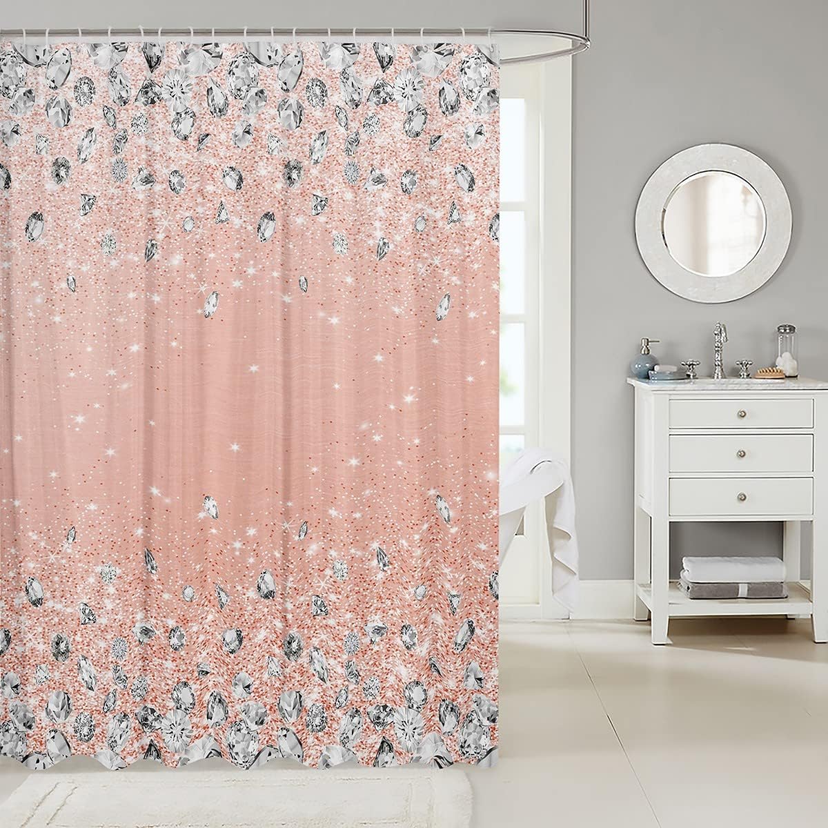 Feelyou Glitter-Free Diamond Shower Curtain - Pink 72x84