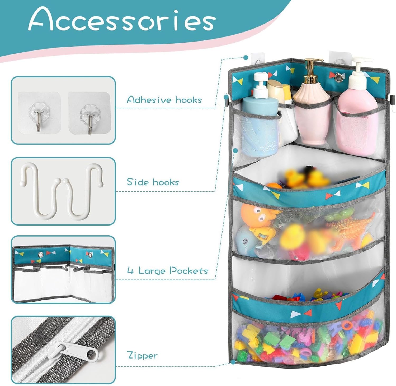 Bathroom Organizer with Toy Holder and Shower Caddy Blue