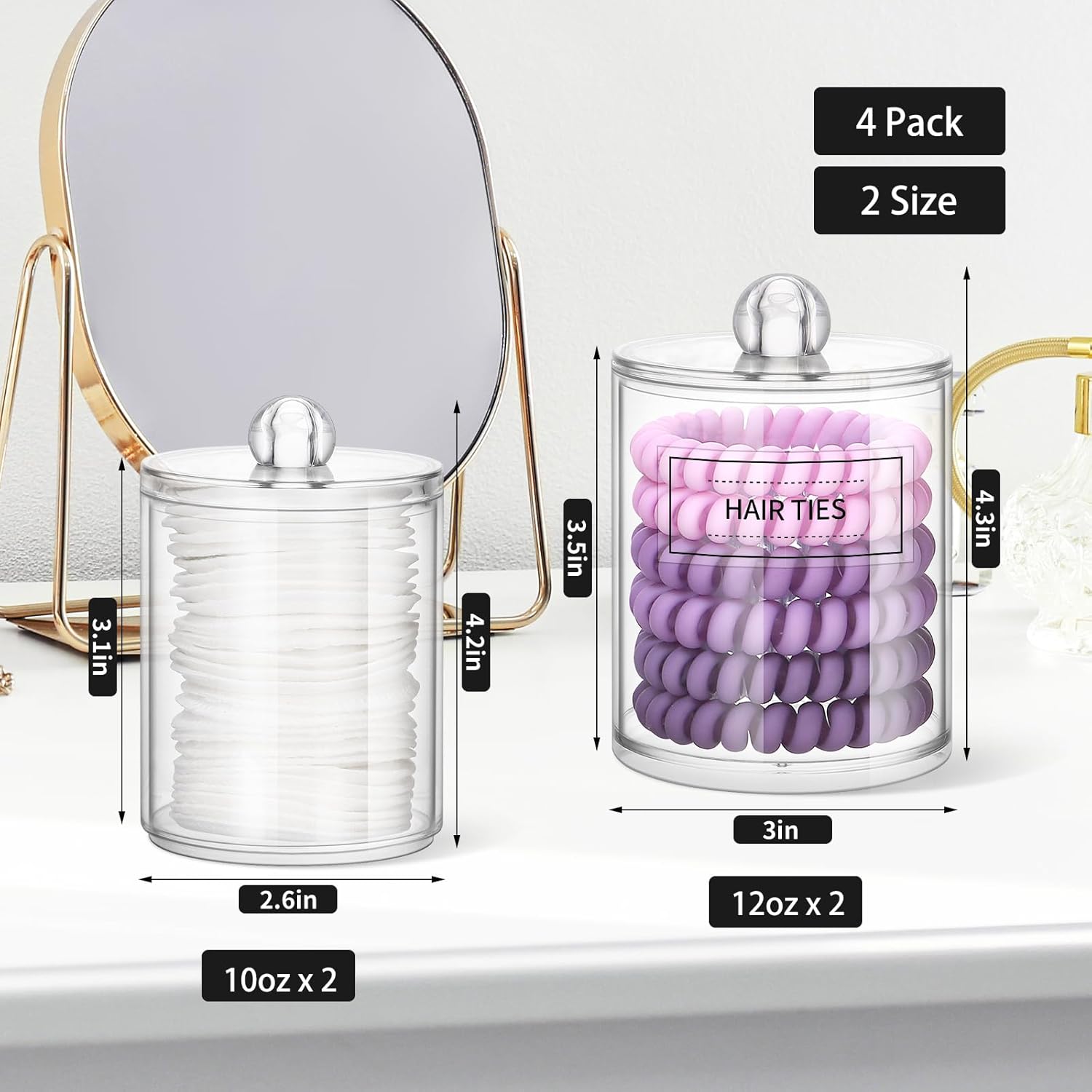 MEFAN Qtip Holder Dispenser 4 Pack Clear Plastic Jars
