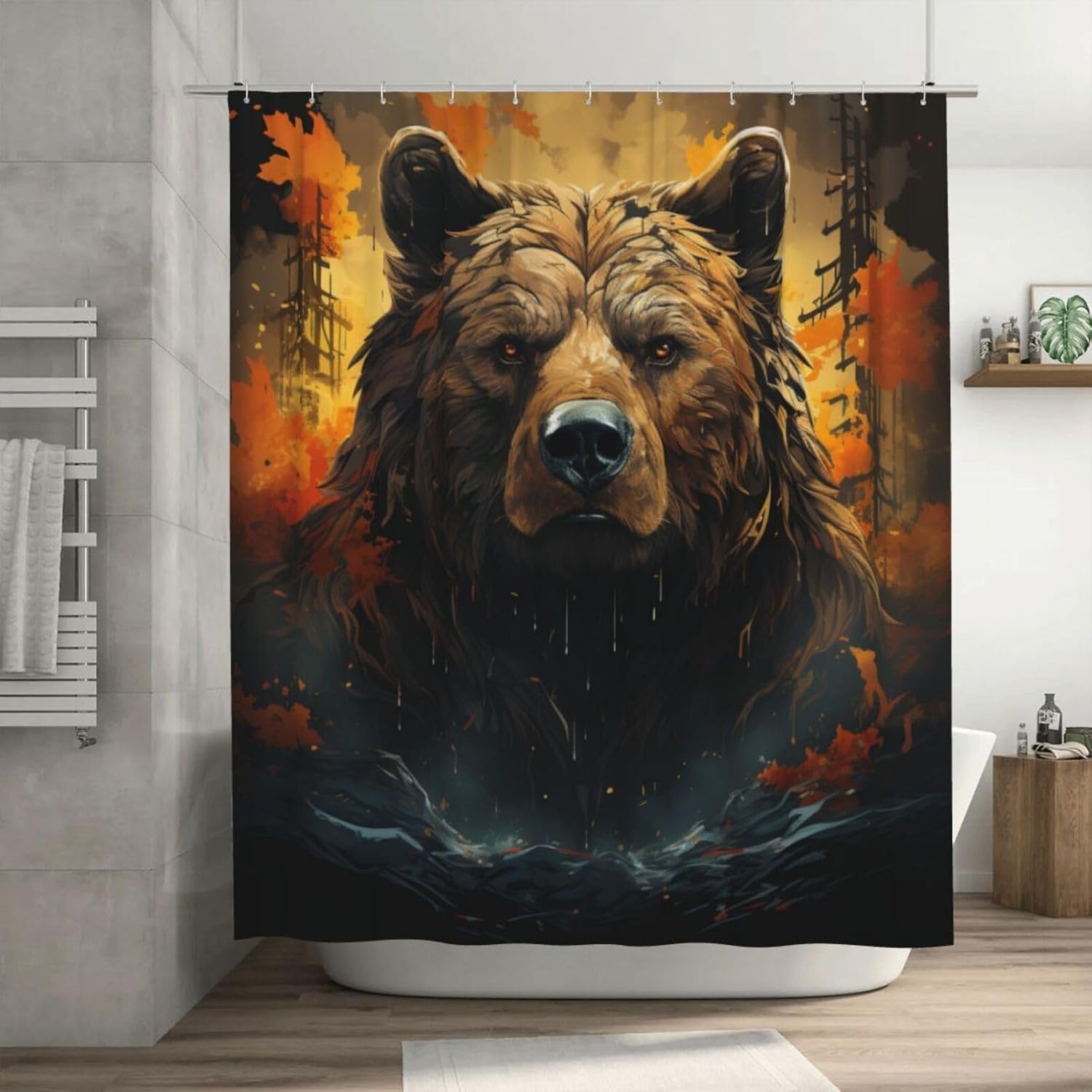 Brown Bear Shower Curtain Set with 12 Hooks 72x72in