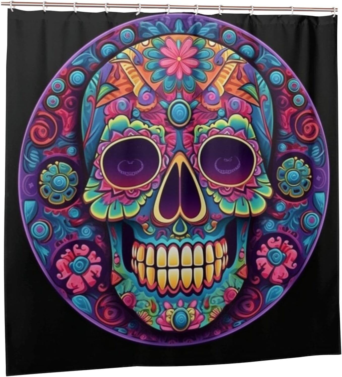 Red Blue Skull Shower Curtain Set with 12 Hooks 72x72in