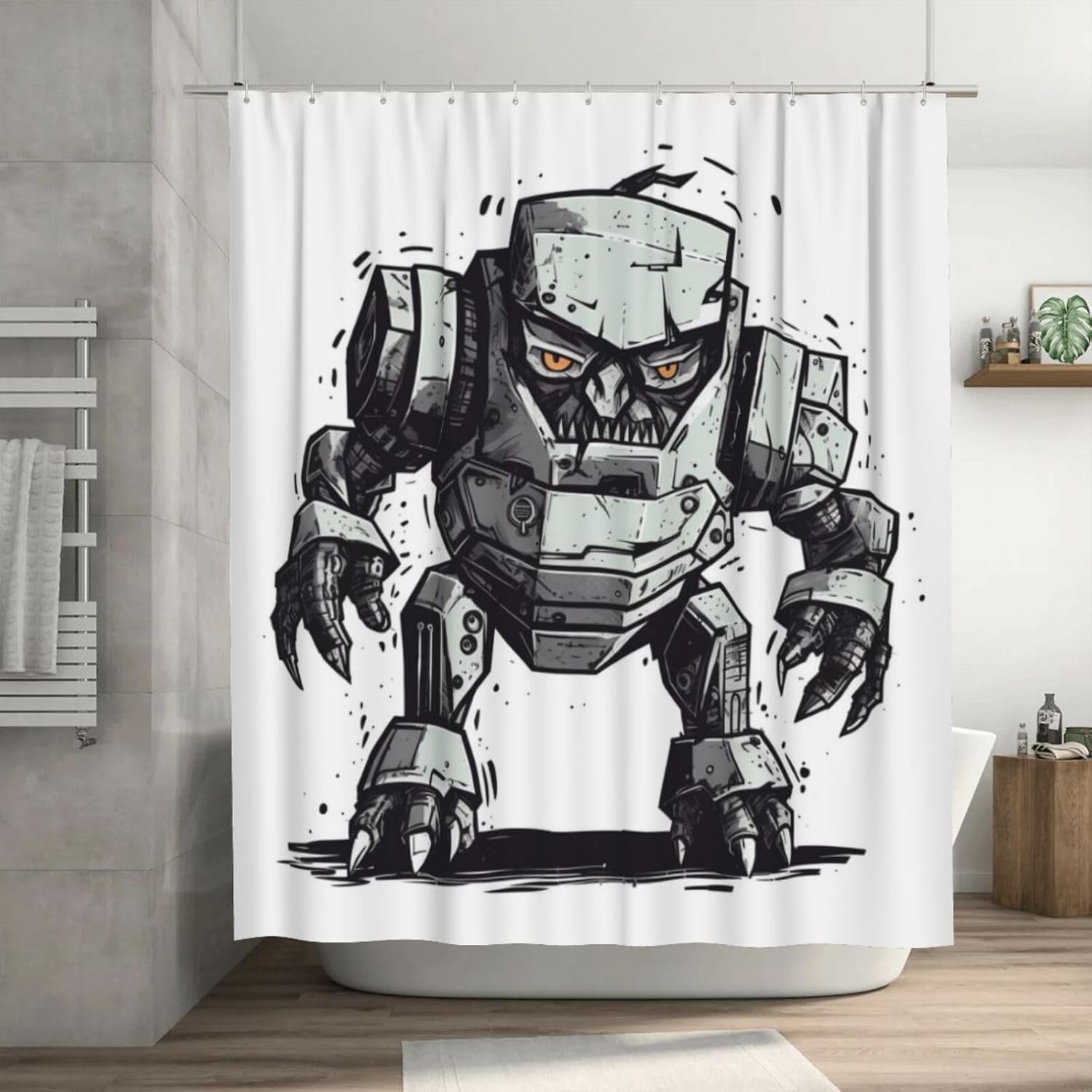 Cartoon Robot Shower Curtain Set with 12 Hooks 72x72in 1