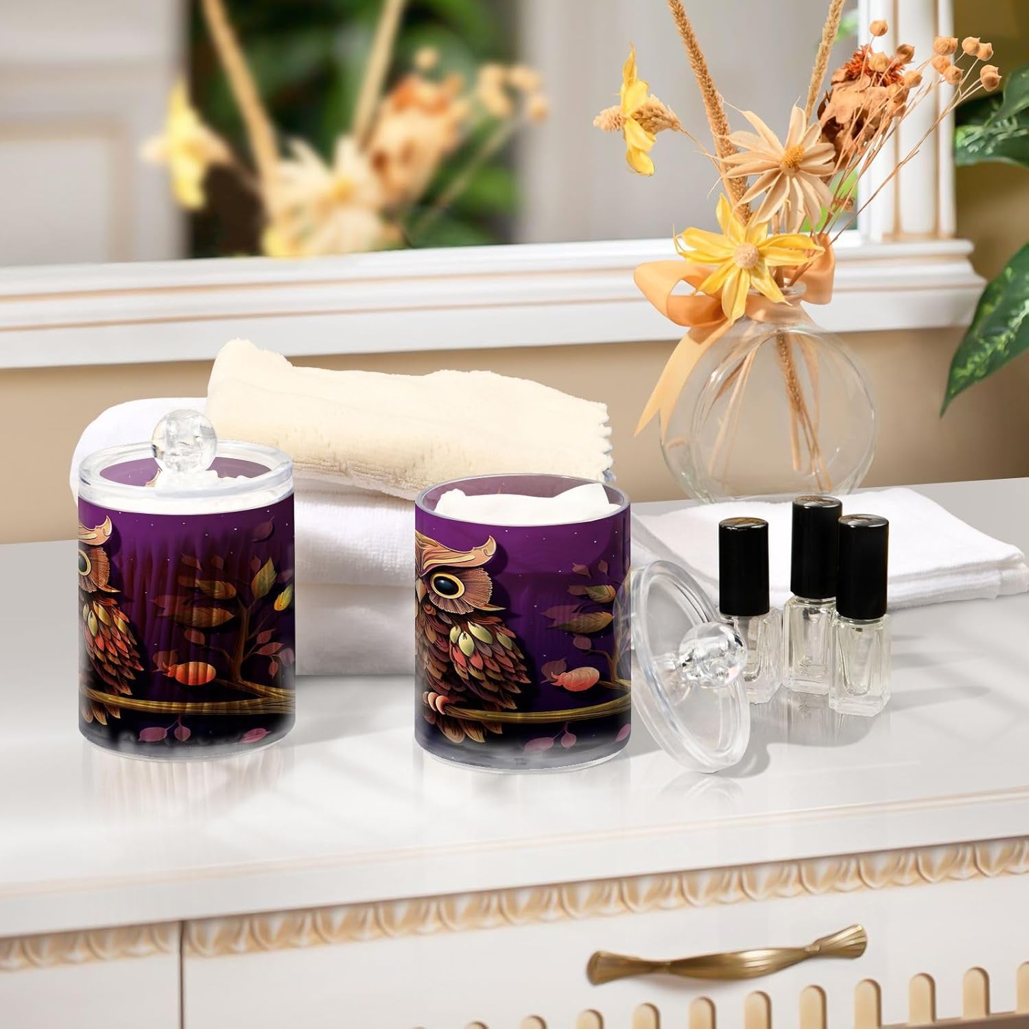 YETTASBIN Owl Clear Storage Jars 2 Pack 14 Oz with Lid