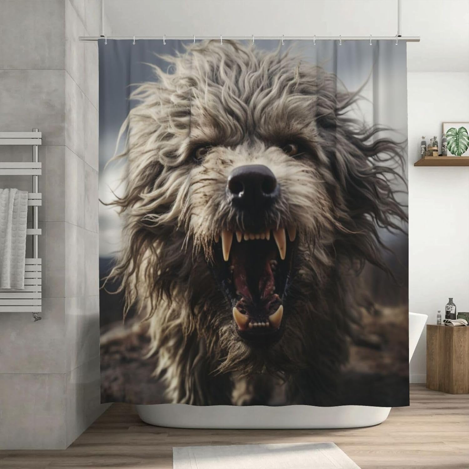TIYAANDSY Black Dog Shower Curtain Set 72x72in with 12 Hooks