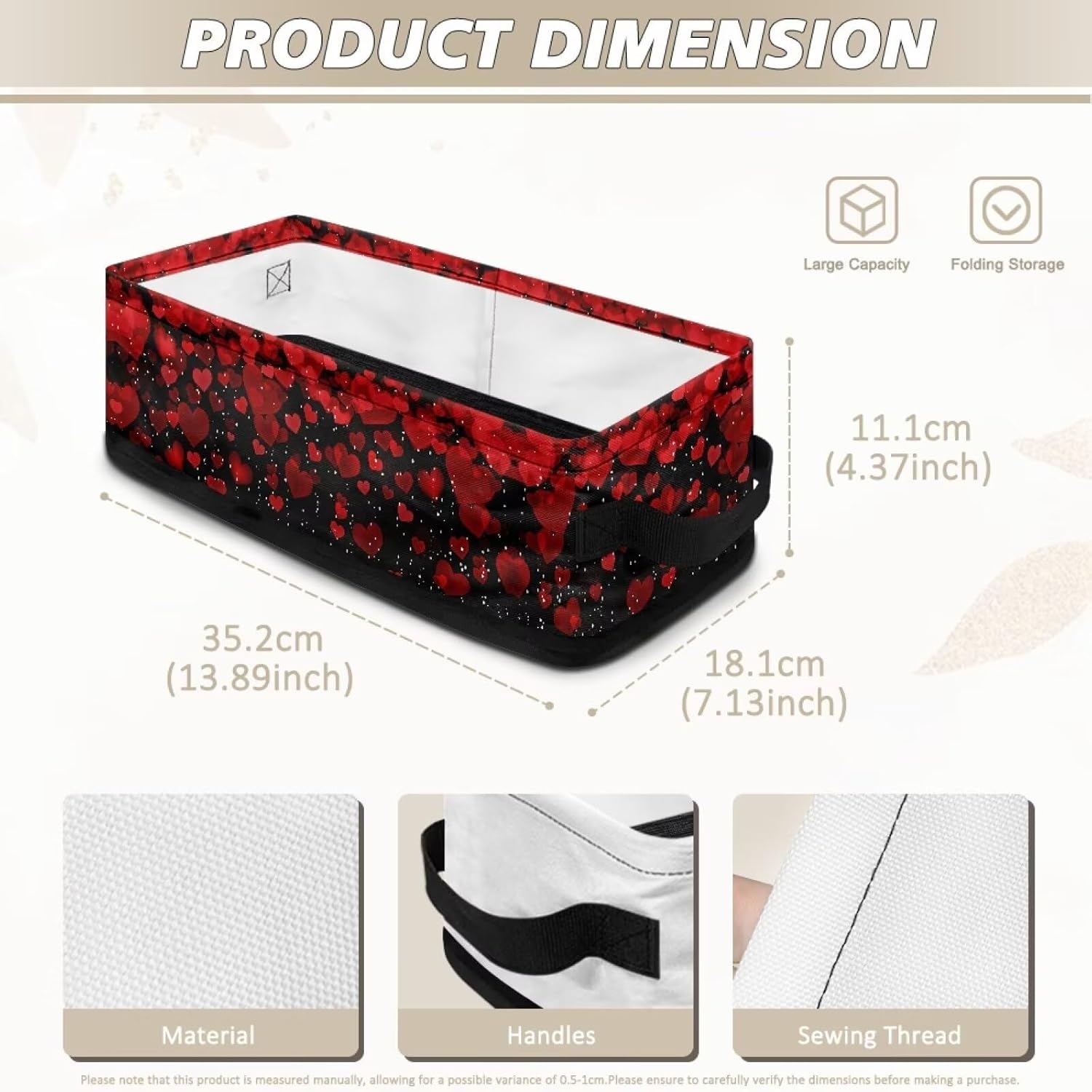 Red Love Heart Toilet Paper Storage Basket with Handle