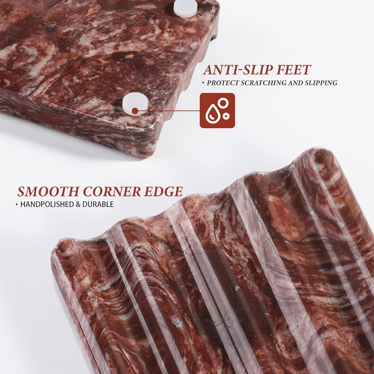 Koville Red Marble Soap Dish for Shower and Bathroom
