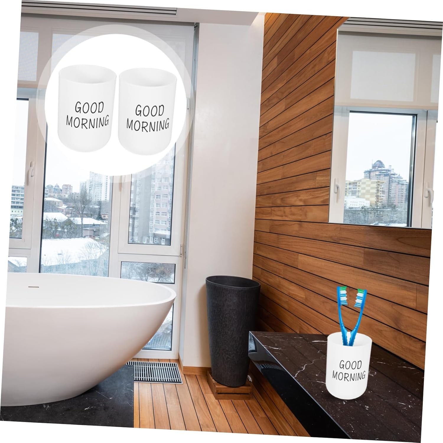 2pcs Frosted Bathroom Toothbrush Holder Cups Modern Design