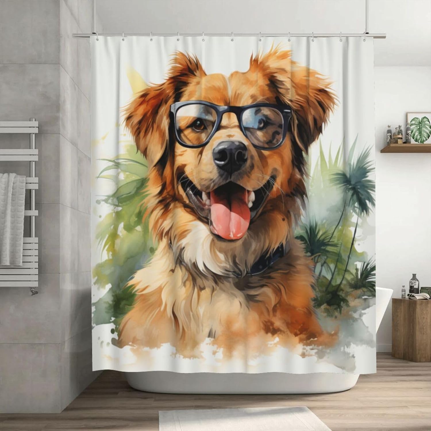 Brown Dog Shower Curtain Set with 12 Hooks 72x72in