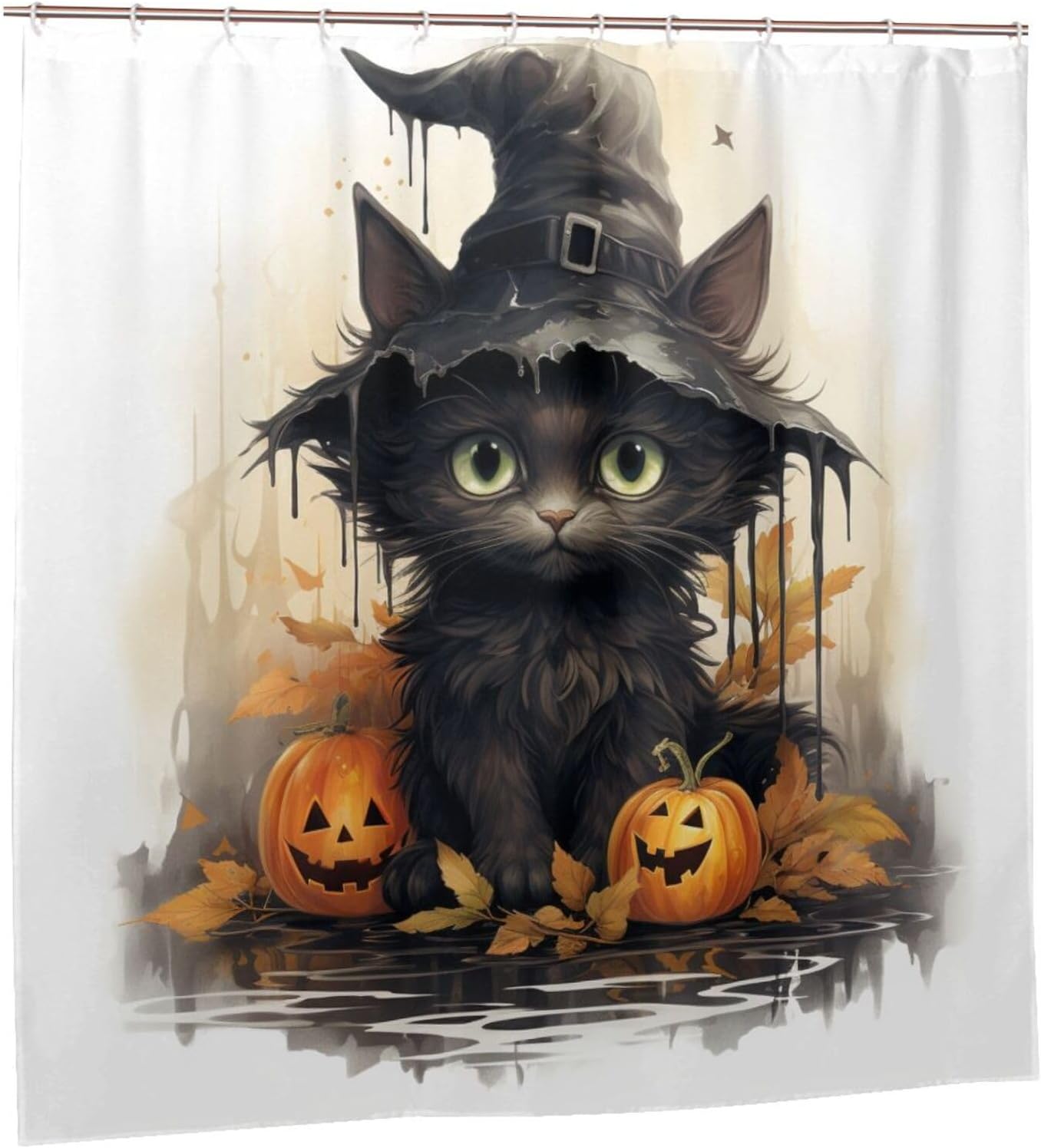 Wizard Hat Cat Shower Curtain Set 72x72in