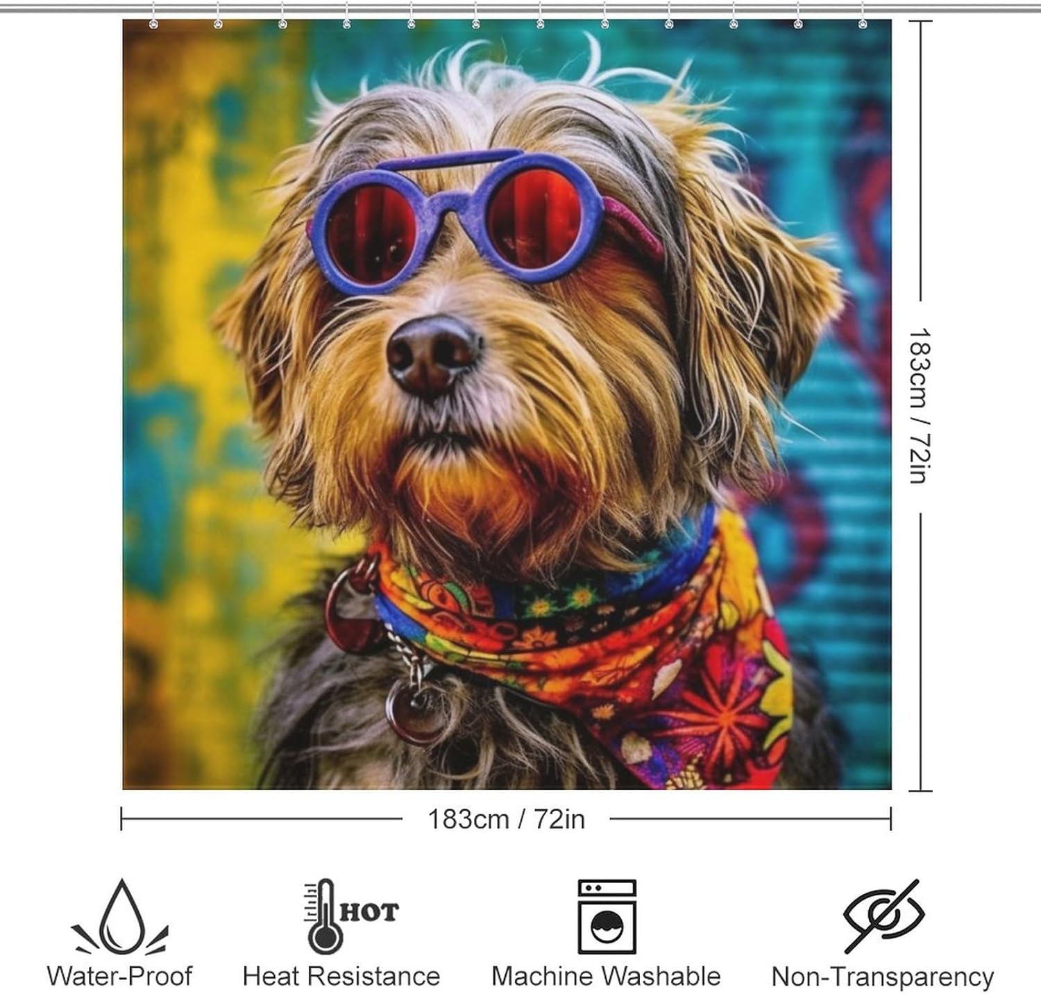 Funny Animal Boho Shower Curtain with 12 Hooks 72x72in