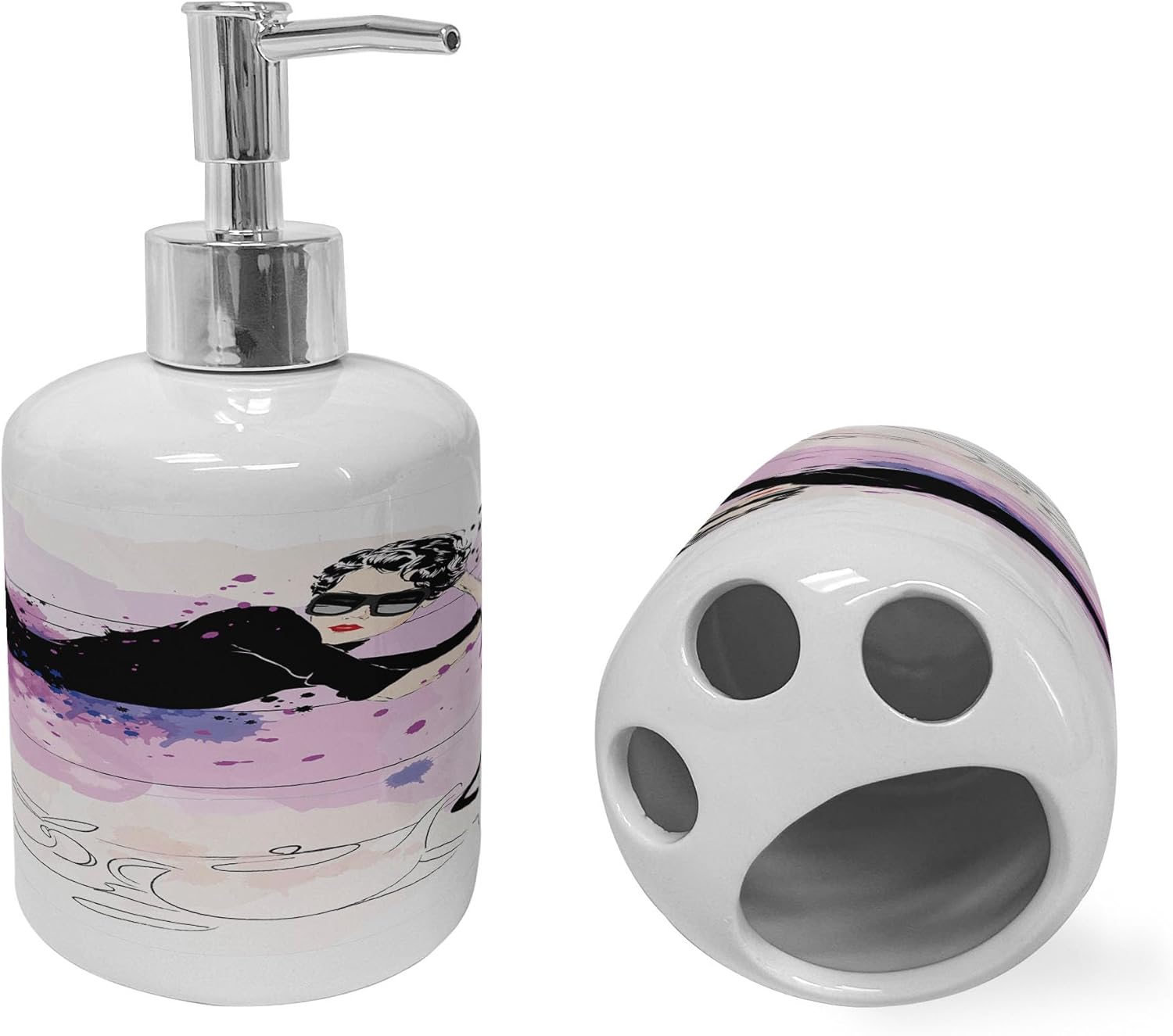 Ambesonne Kitten Soap Toothbrush Holder Set 2 Pcs Home Theme Black Lilac Lavender