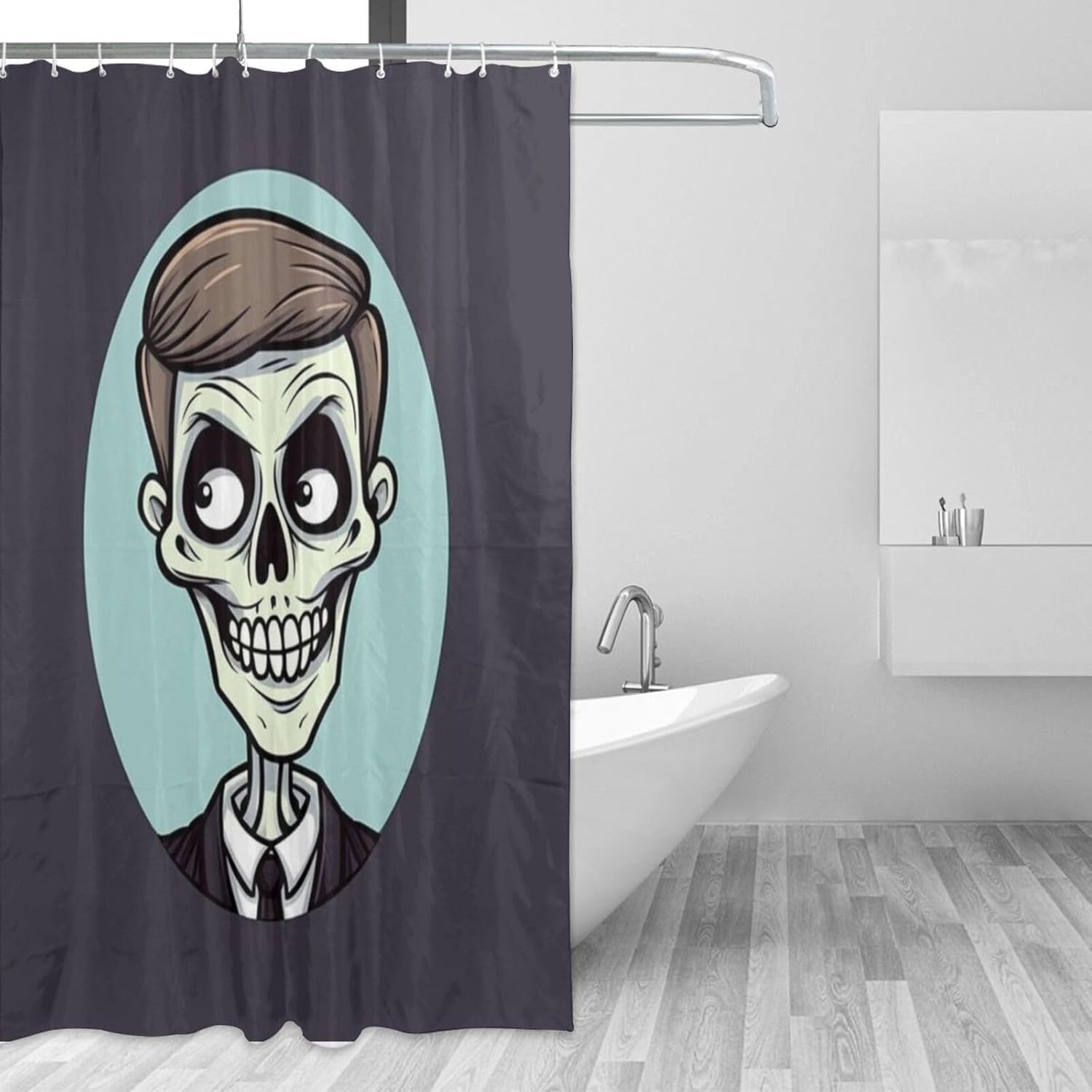 Cartoon Skull Shower Curtain Set with 12 Hooks 72x72in 1