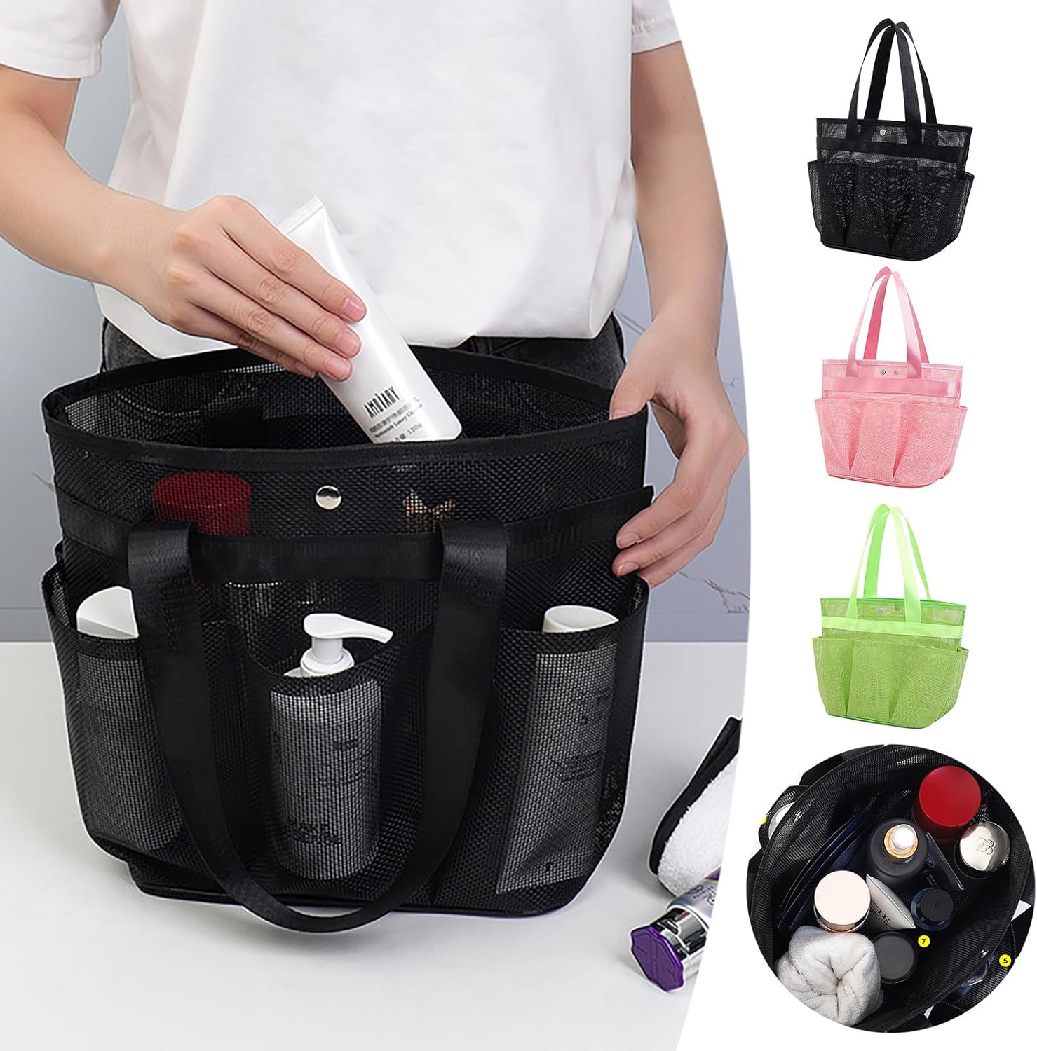 Portable Mesh Shower Caddy with 8 Deep Pockets 1