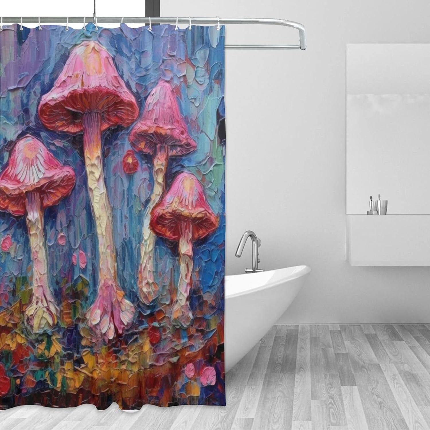 Mushroom Pattern Shower Curtain Set with 12 Hooks 72x72in