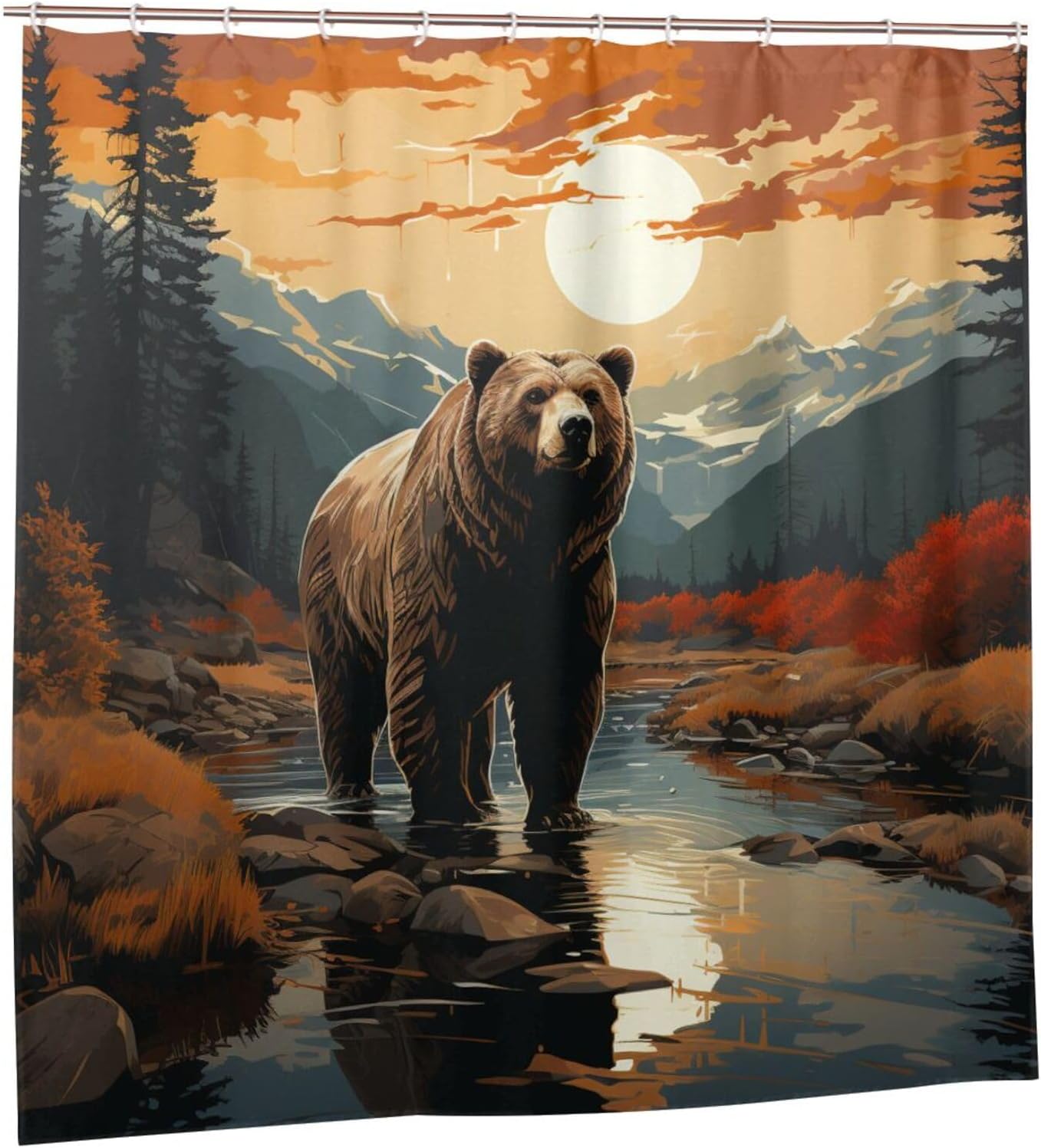 Brown Bear Shower Curtain Set with 12 Hooks 72x72in 1