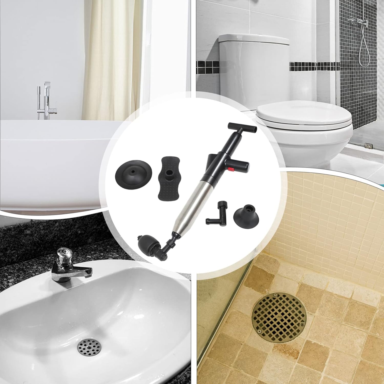 DOITOOL High Pressure Air Drain Plunger Set for Toilets and Sinks