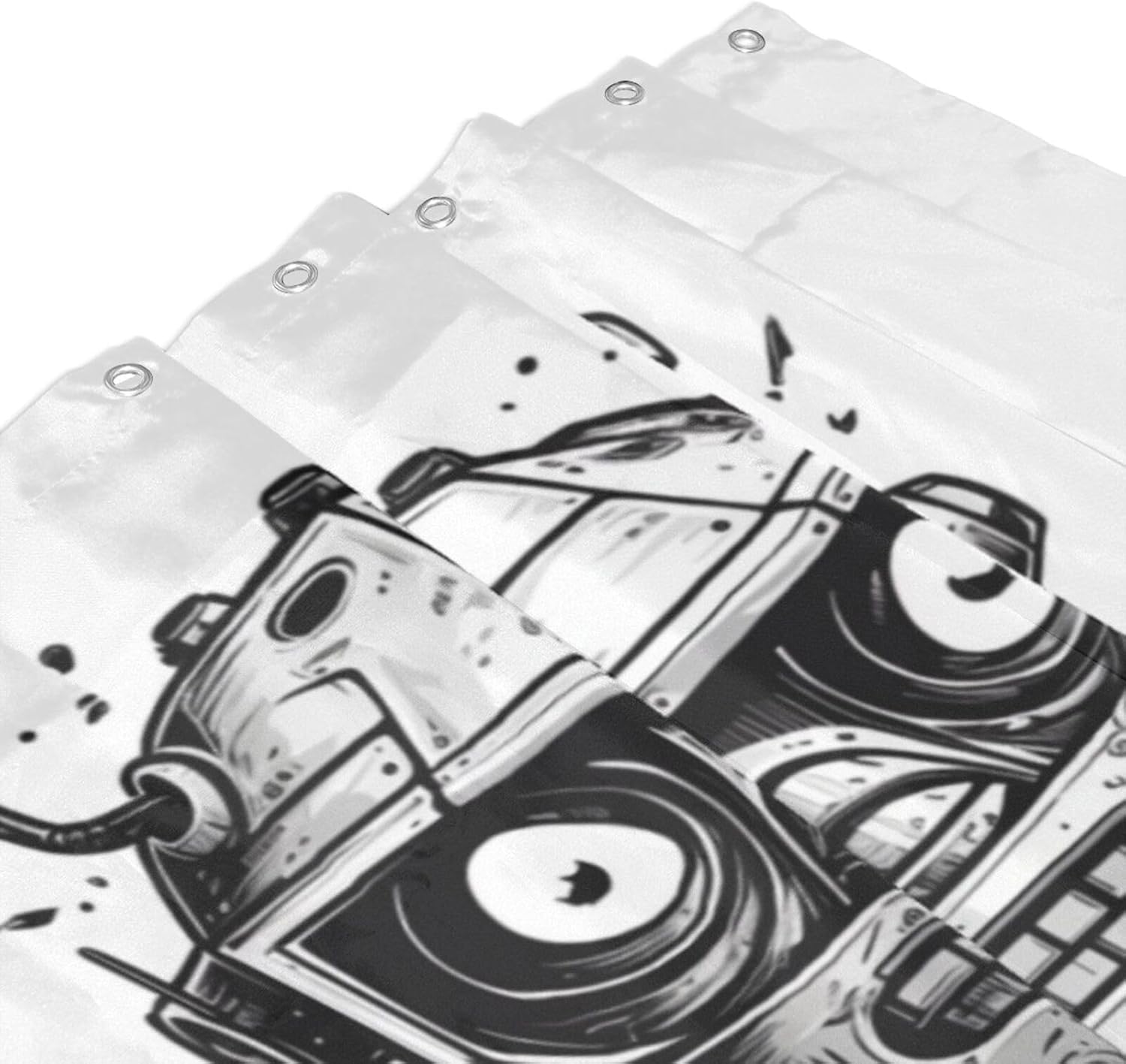 Cartoon Robot Shower Curtain Set with 12 Hooks 72x72in