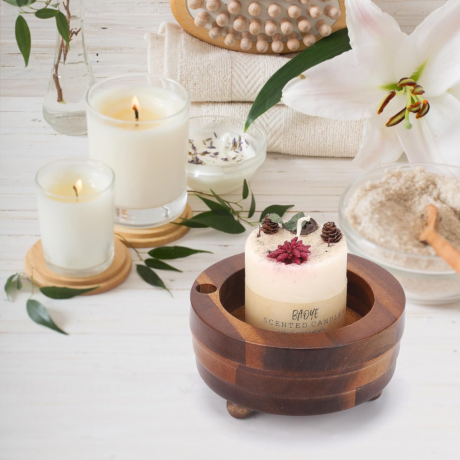 Tecbeauty Wooden Cup Holder with Marker Slot 1