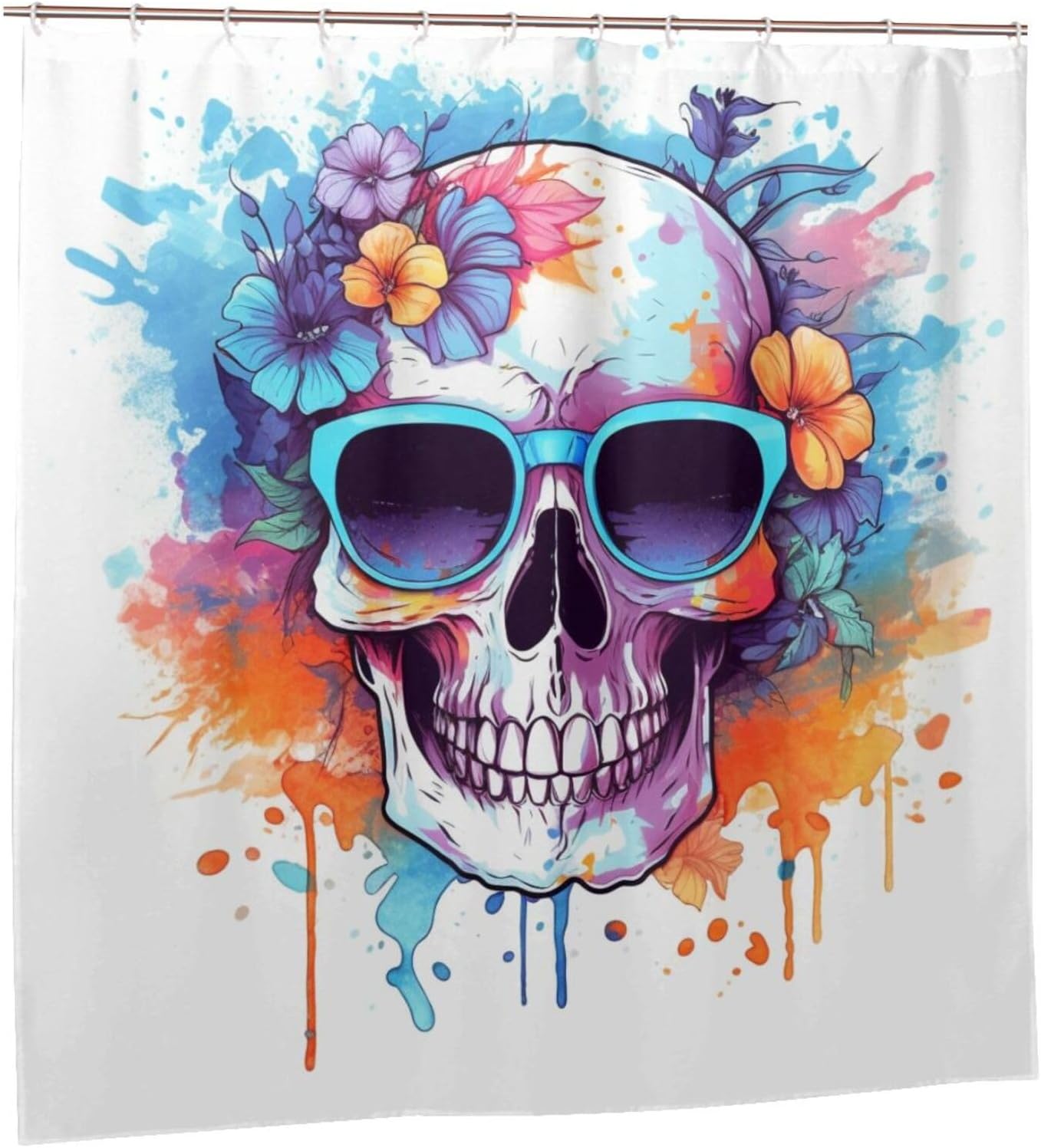 Boho Blue Flower Shower Curtain Set with 12 Hooks 1