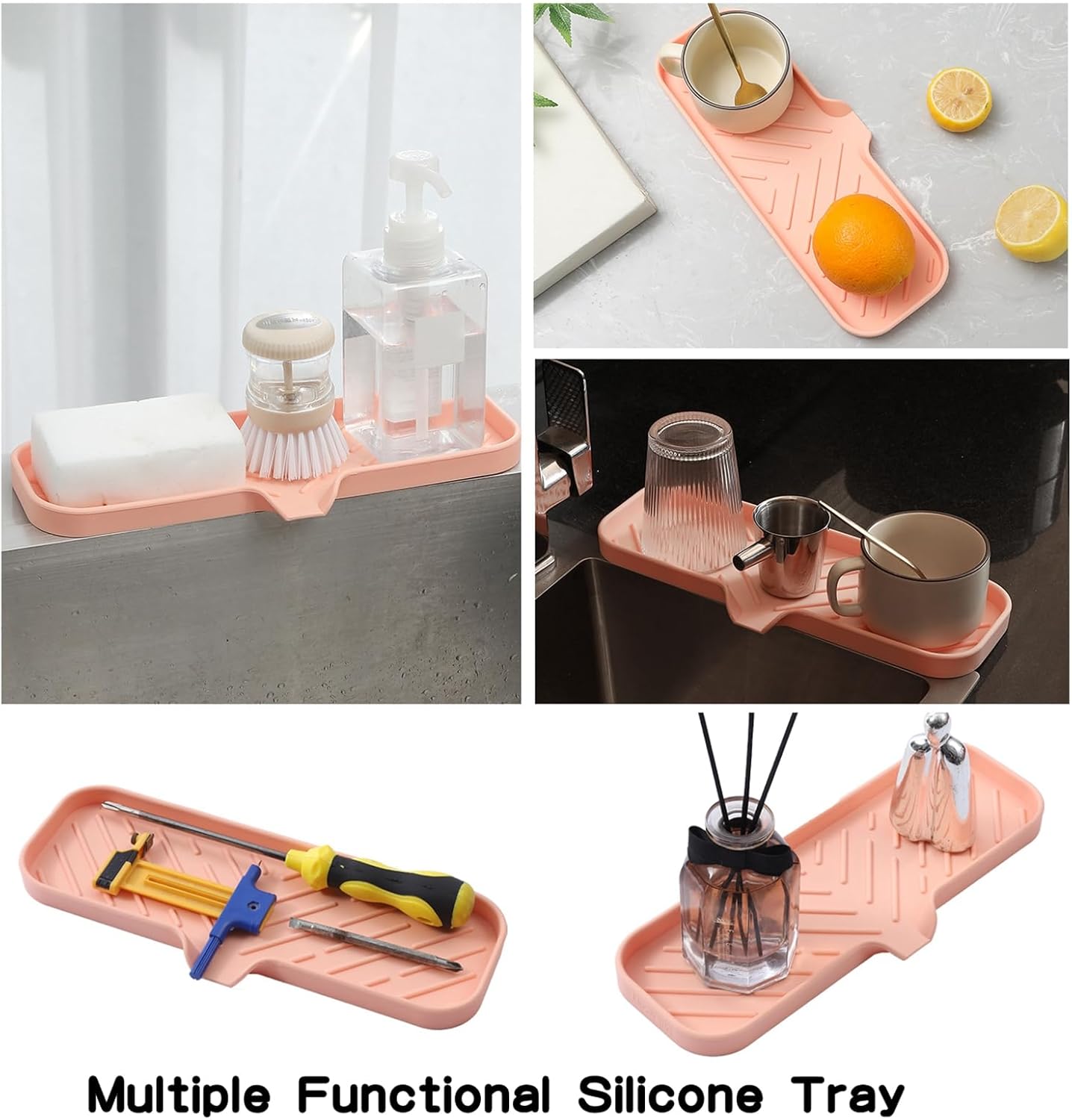 MicoYang Silicone Soap Dish with Drain Spout - 12x4 Inch Pink