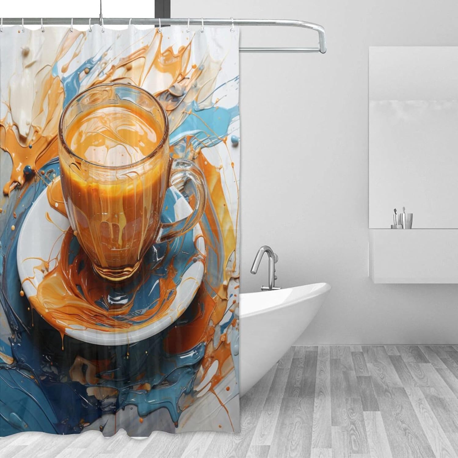 TIYAANDSY Coffee Cup Abstract Shower Curtain Set