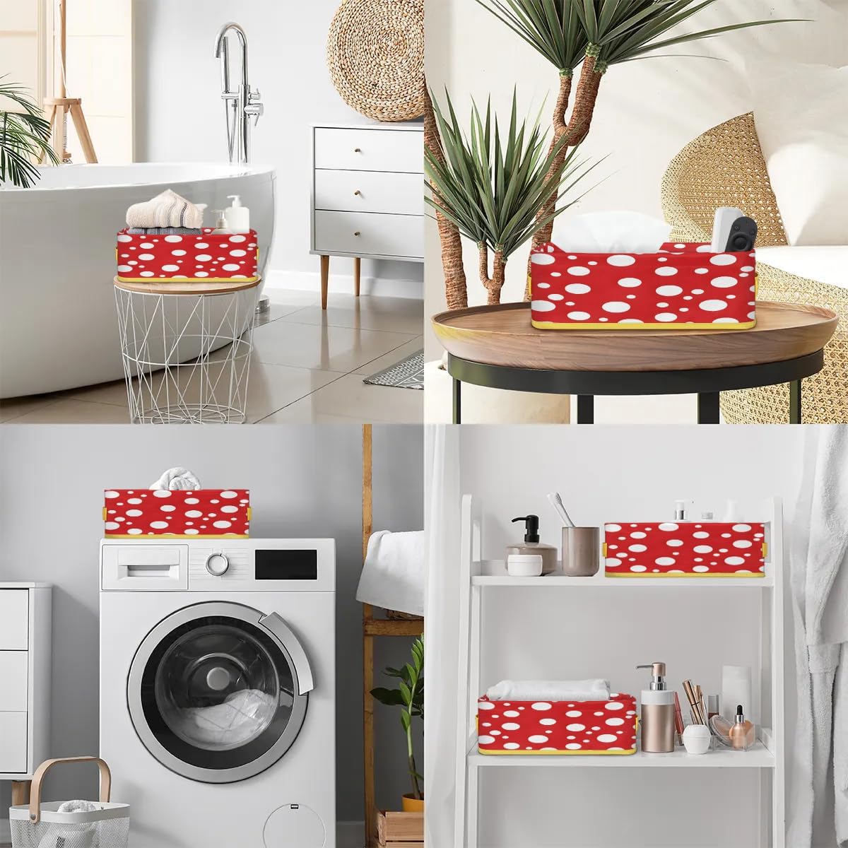 White Polka Dots Bathroom Storage Baskets with Handles