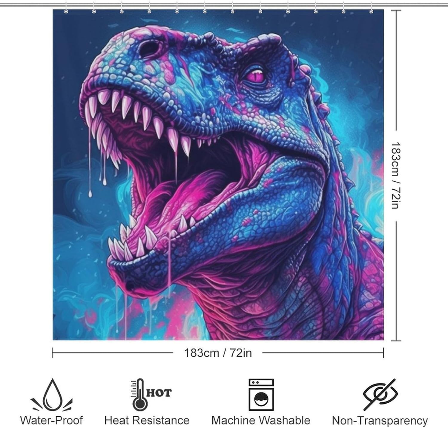 TIYAANDSY Roaring Dinosaur Shower Curtain Set 72x72in