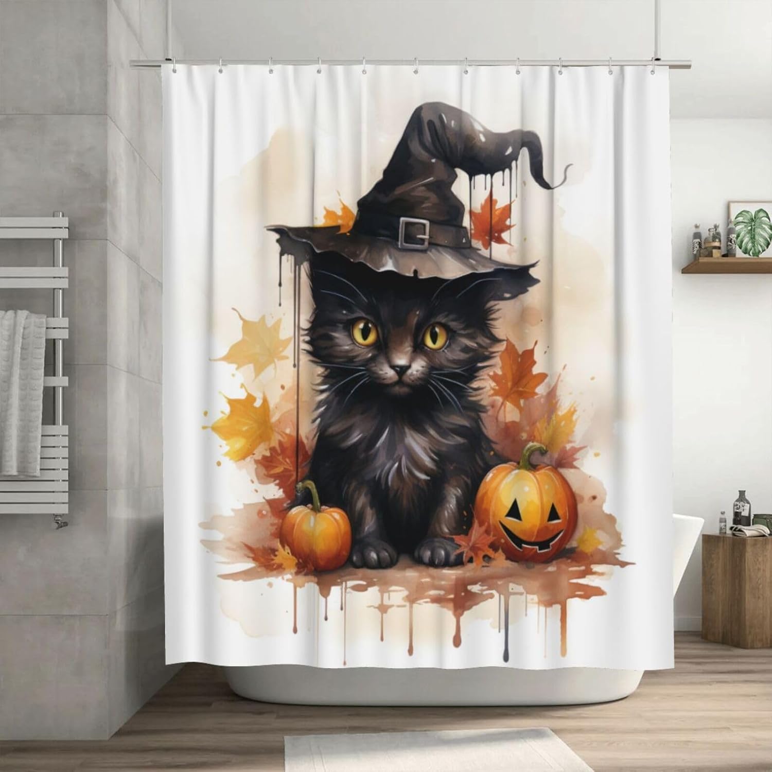 Wizard Hat Cat Shower Curtain Set 72x72in Waterproof