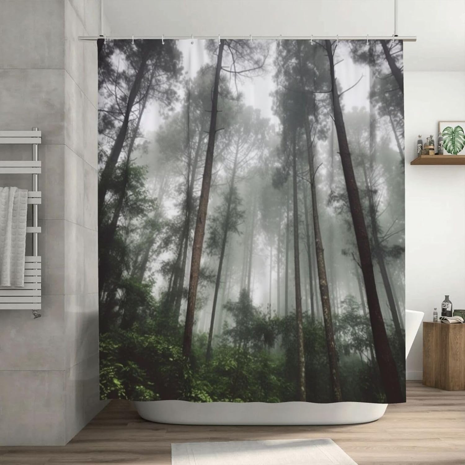 TIYAANDSY Green Forest Tree Shower Curtain Set 72x72in