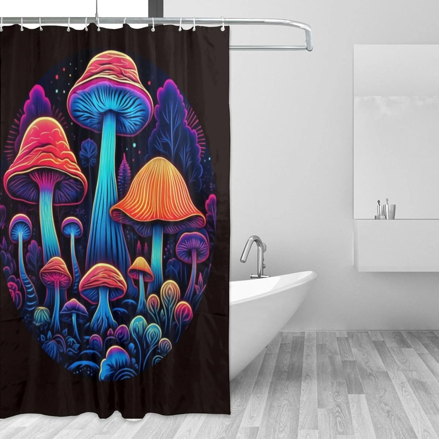 Trippy Mushroom Shower Curtain Set 72x72in with 12 Hooks