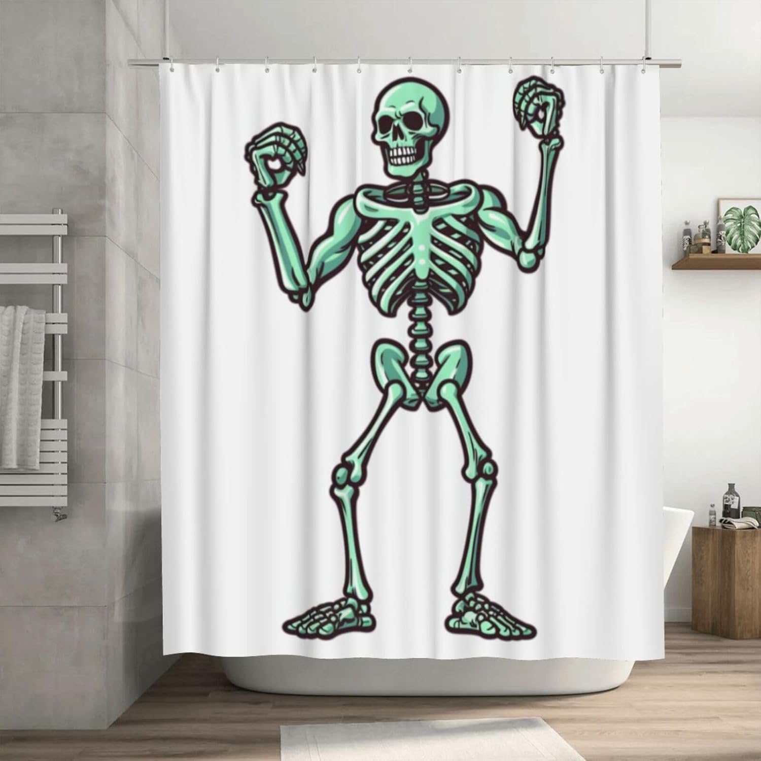 Battle Skeleton Waterproof Shower Curtain Set with 12 Hooks 72x72in